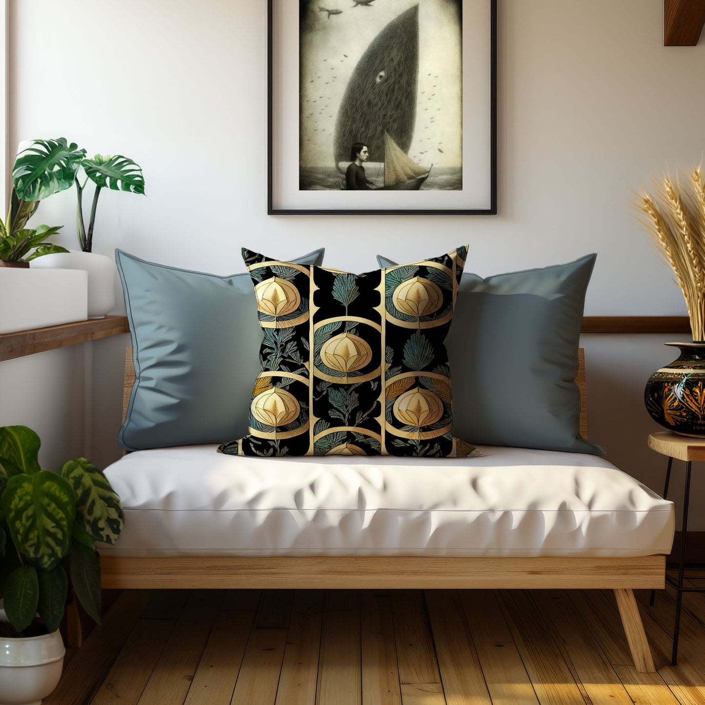 Art Nouveau Stripe Throw Pillow