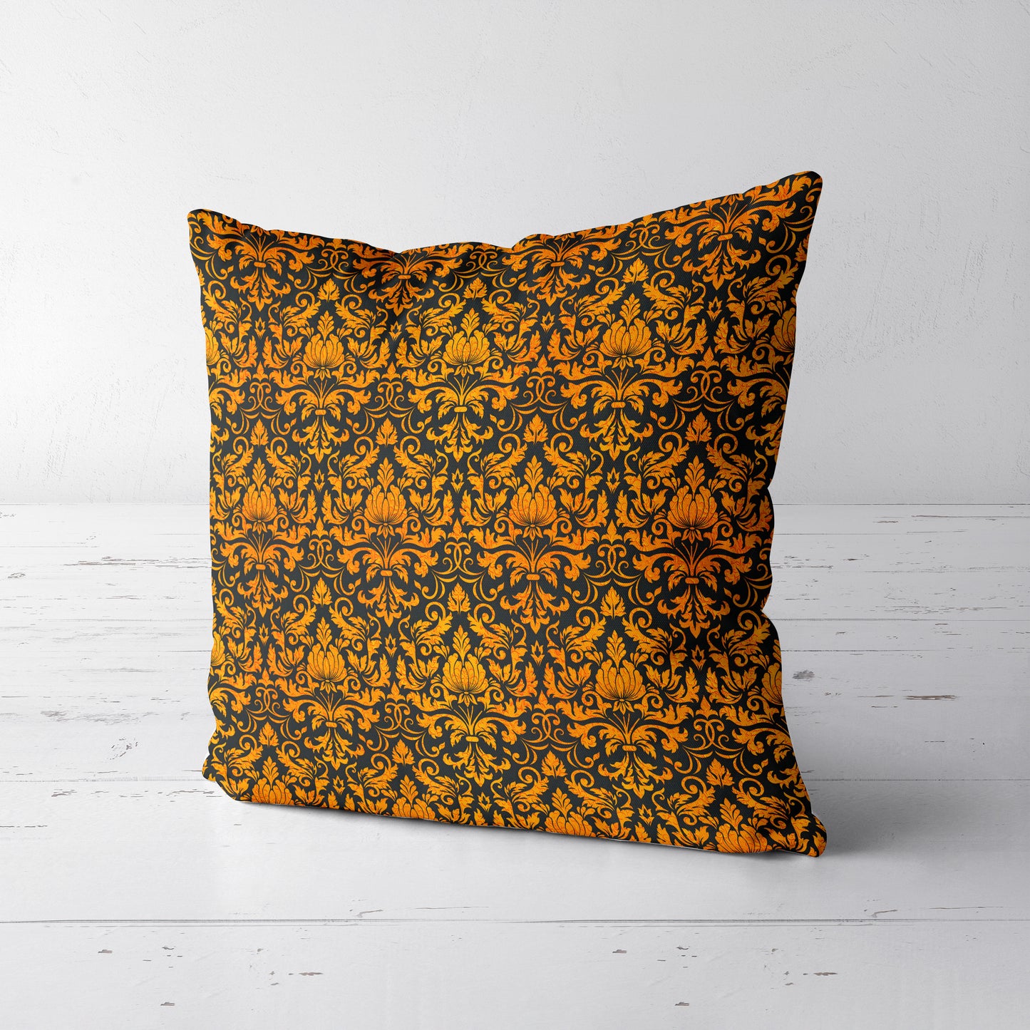 Amber Damask Throw Pillow