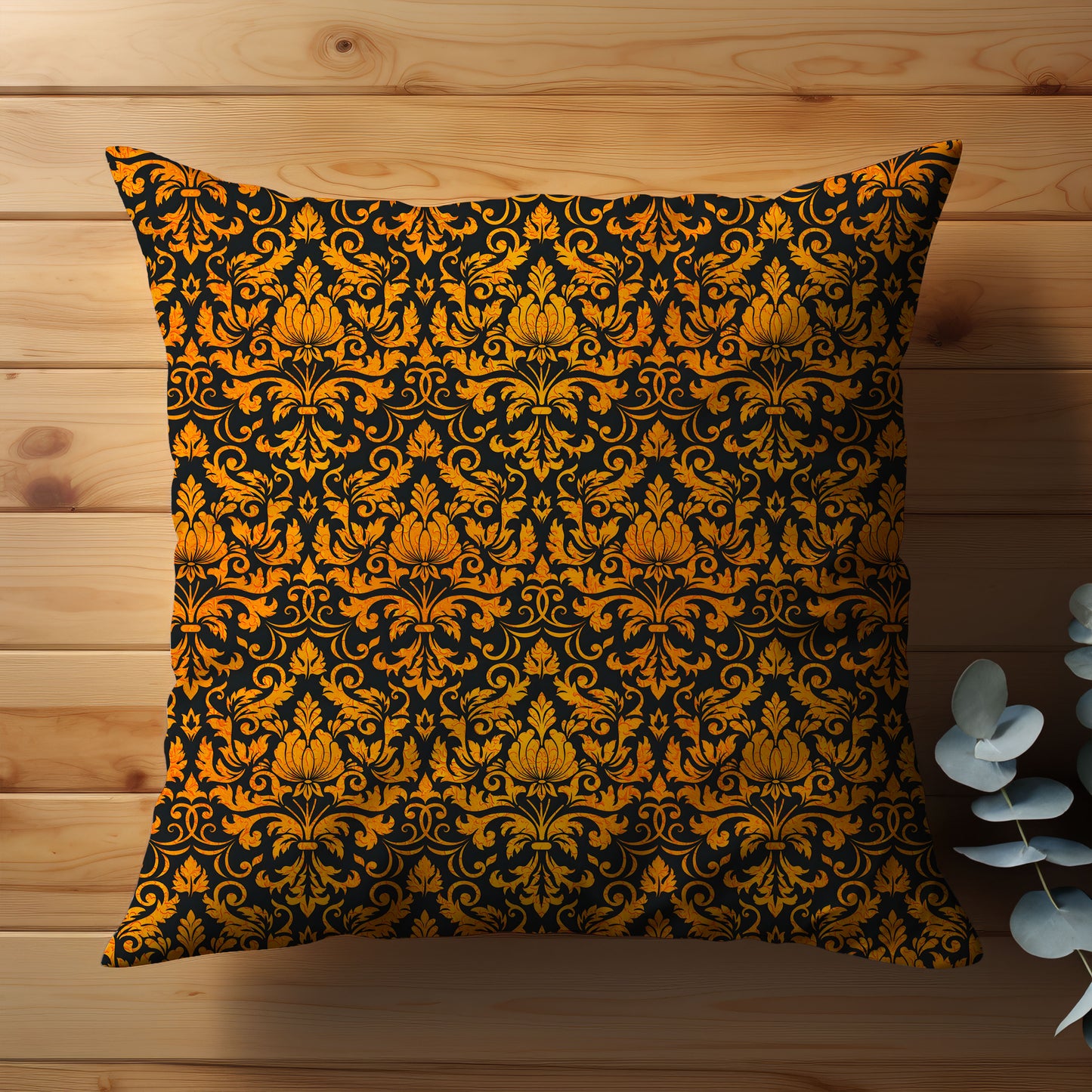 Amber Damask Throw Pillow