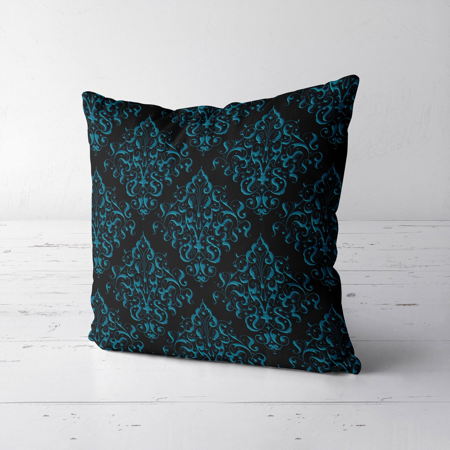 Blue Damask Throw Pillow