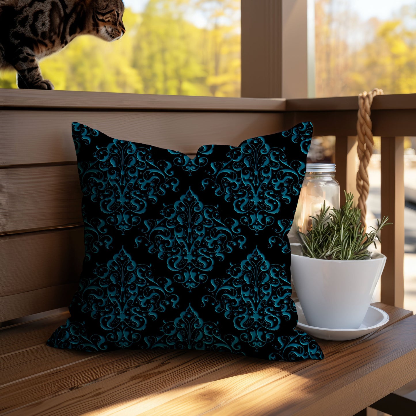 Blue Damask Throw Pillow
