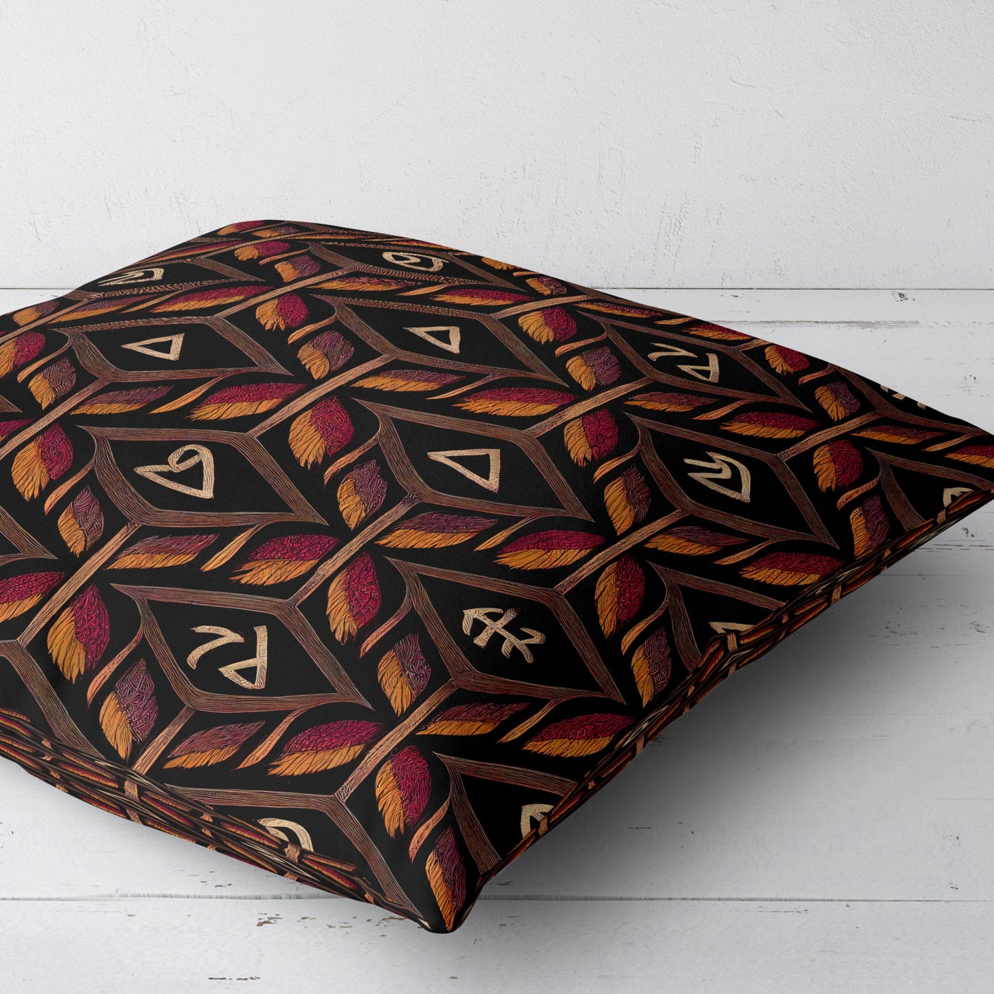 Dark Feather and Symbol Throw Pillow
