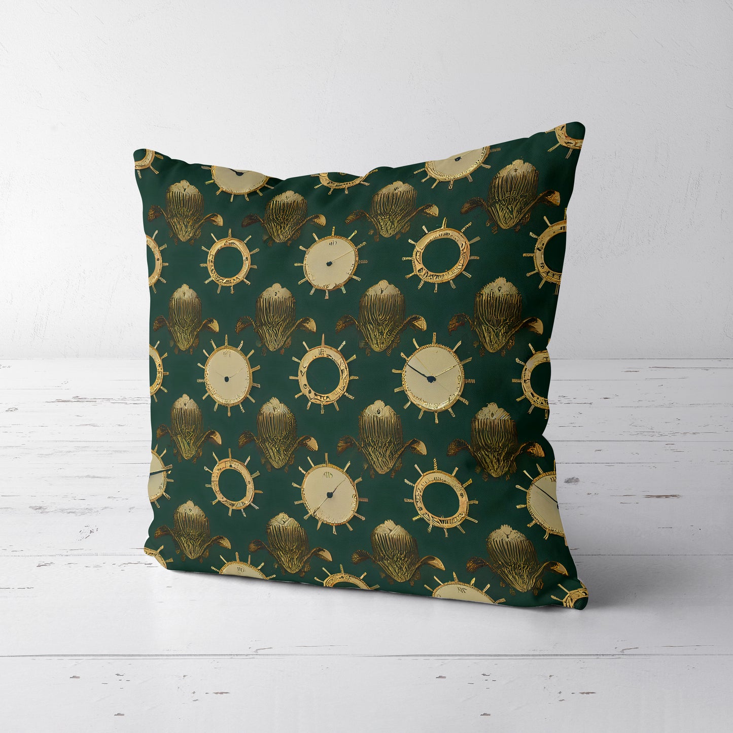 Clock and Ship Wheel Throw Pillow