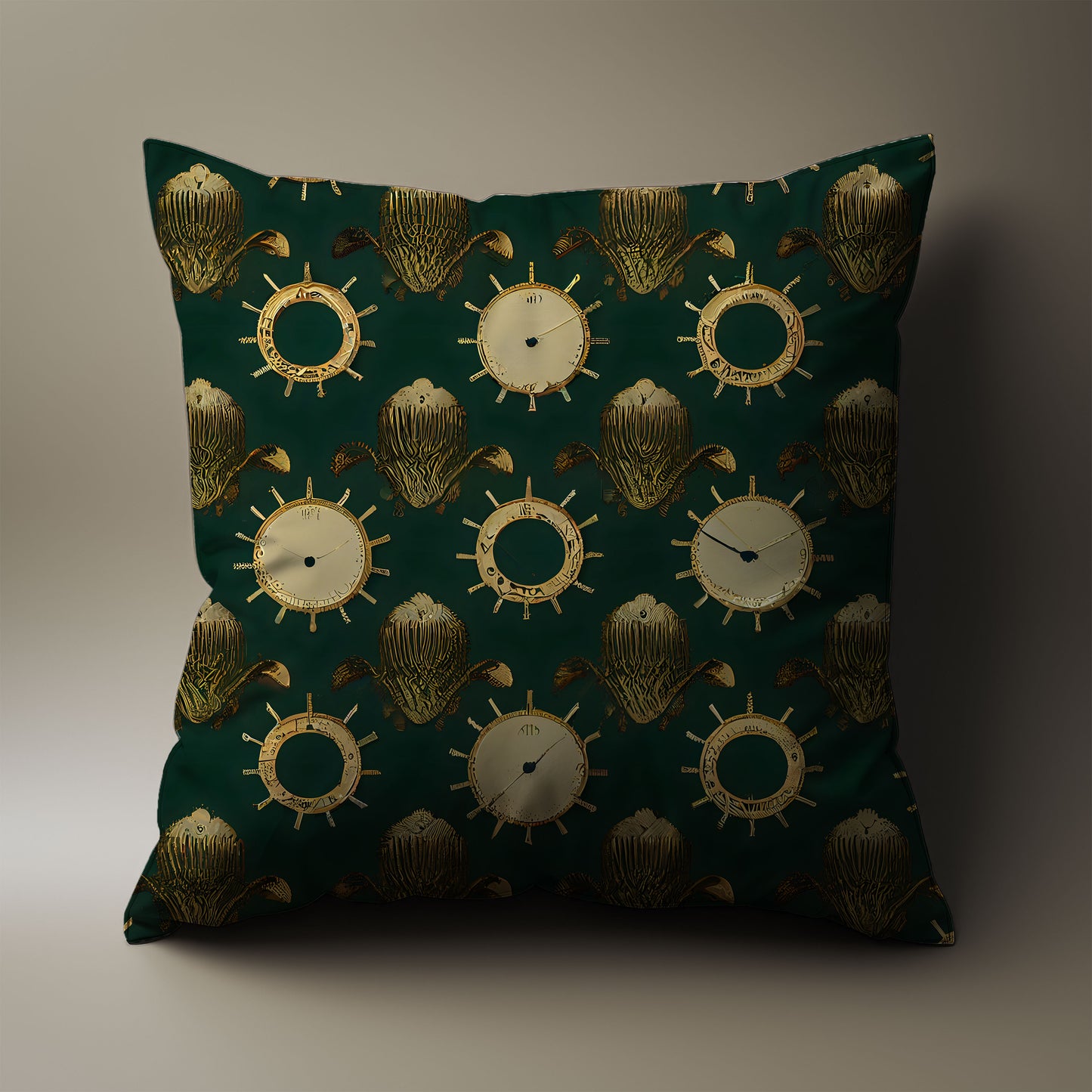 Clock and Ship Wheel Throw Pillow
