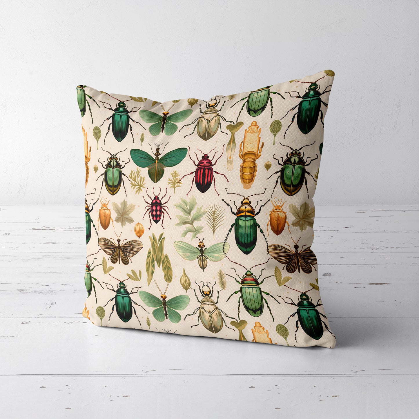 Beetle and Butterfly Throw Pillow
