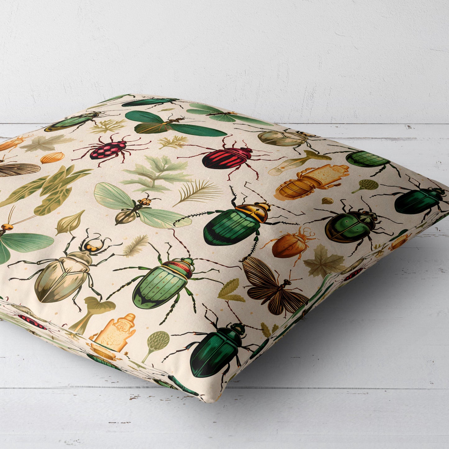 Beetle and Butterfly Throw Pillow