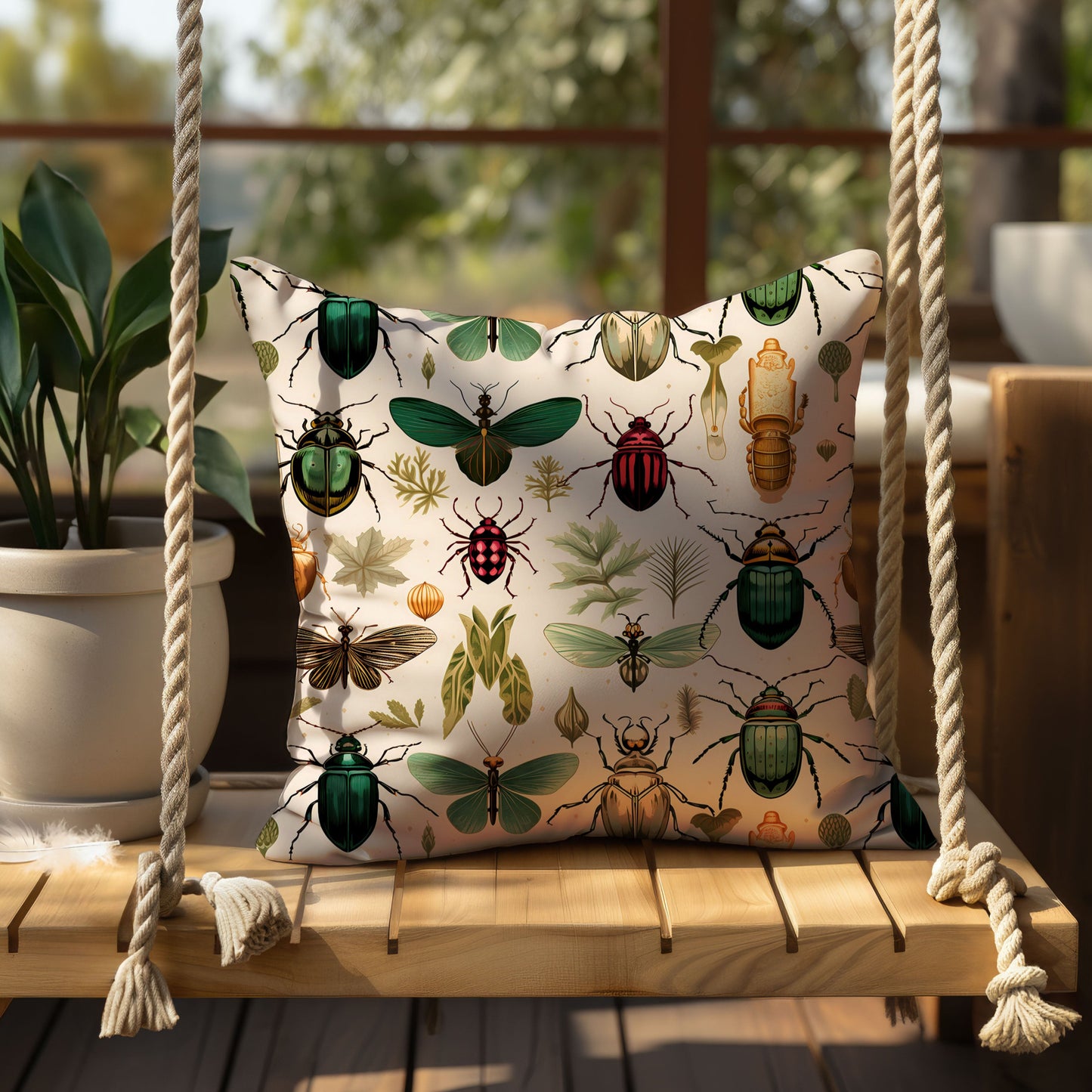 Beetle and Butterfly Throw Pillow