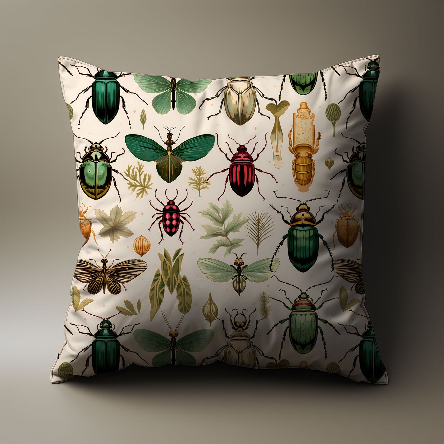 Beetle and Butterfly Throw Pillow