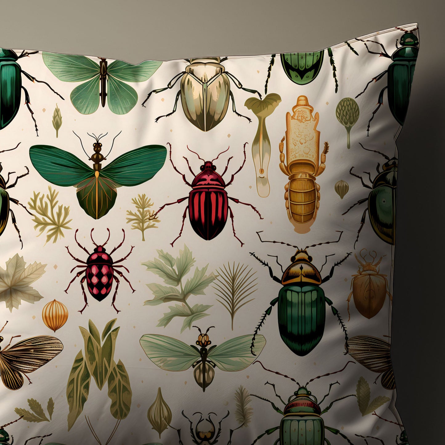 Beetle and Butterfly Throw Pillow