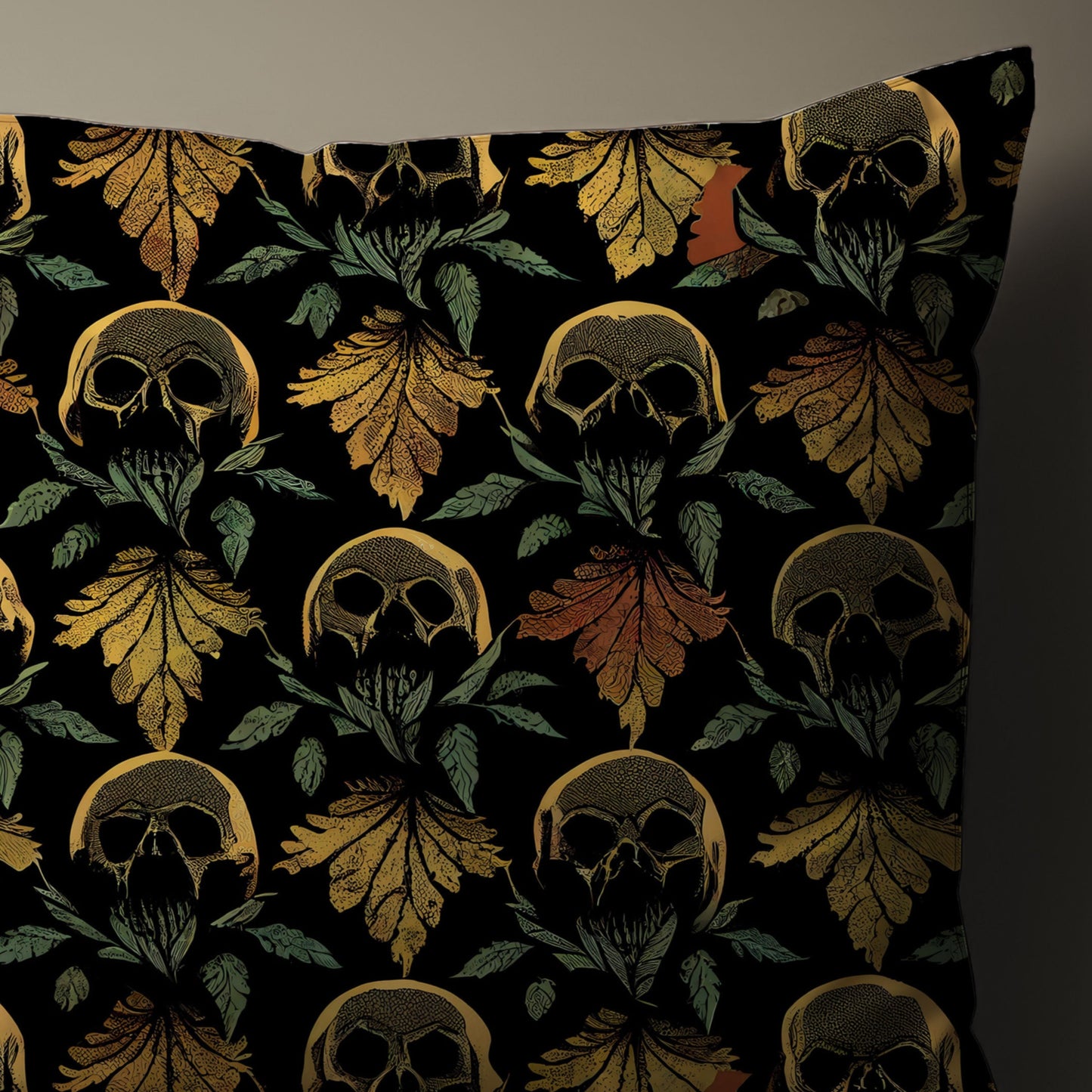 Skull and Leaf Throw Pillow