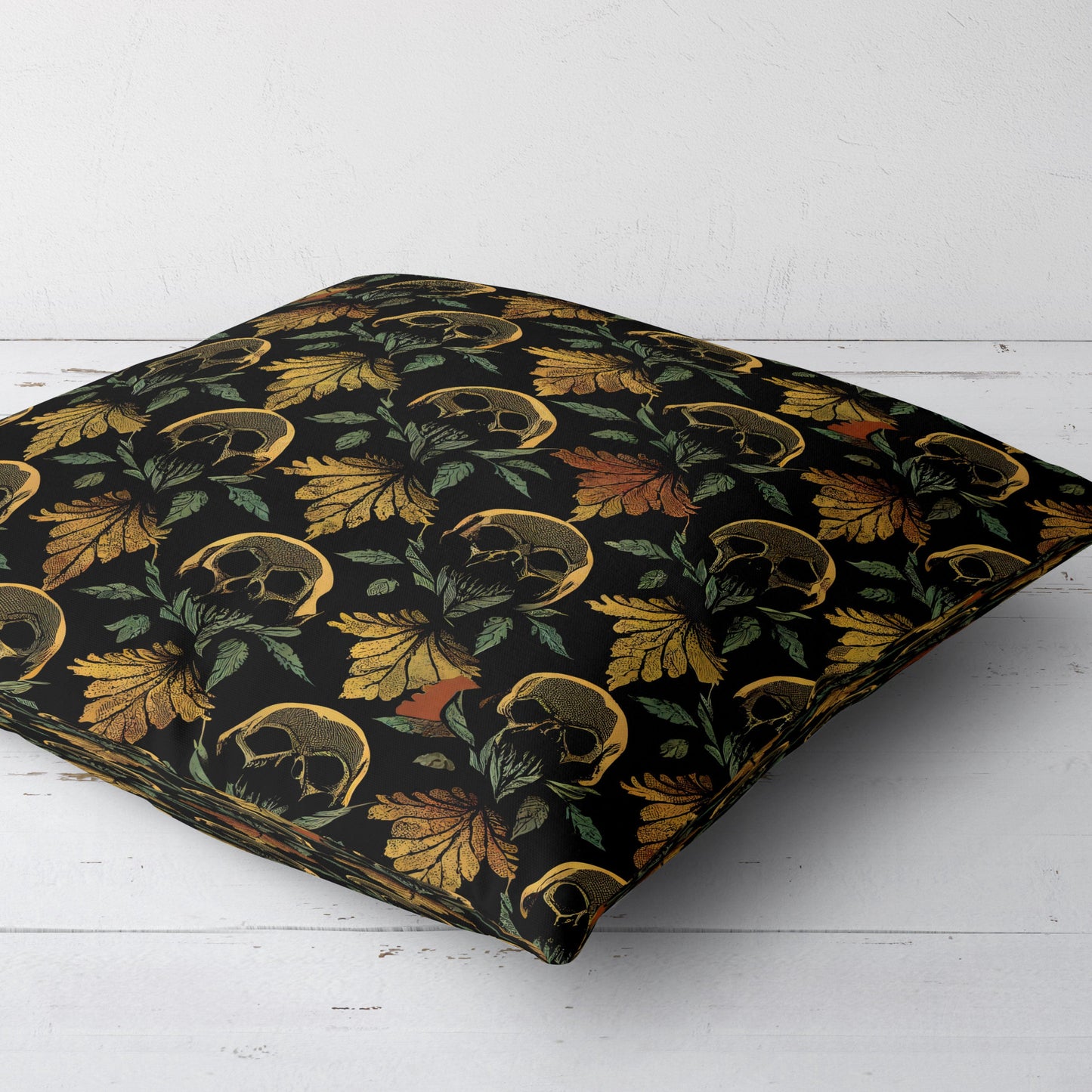 Skull and Leaf Throw Pillow