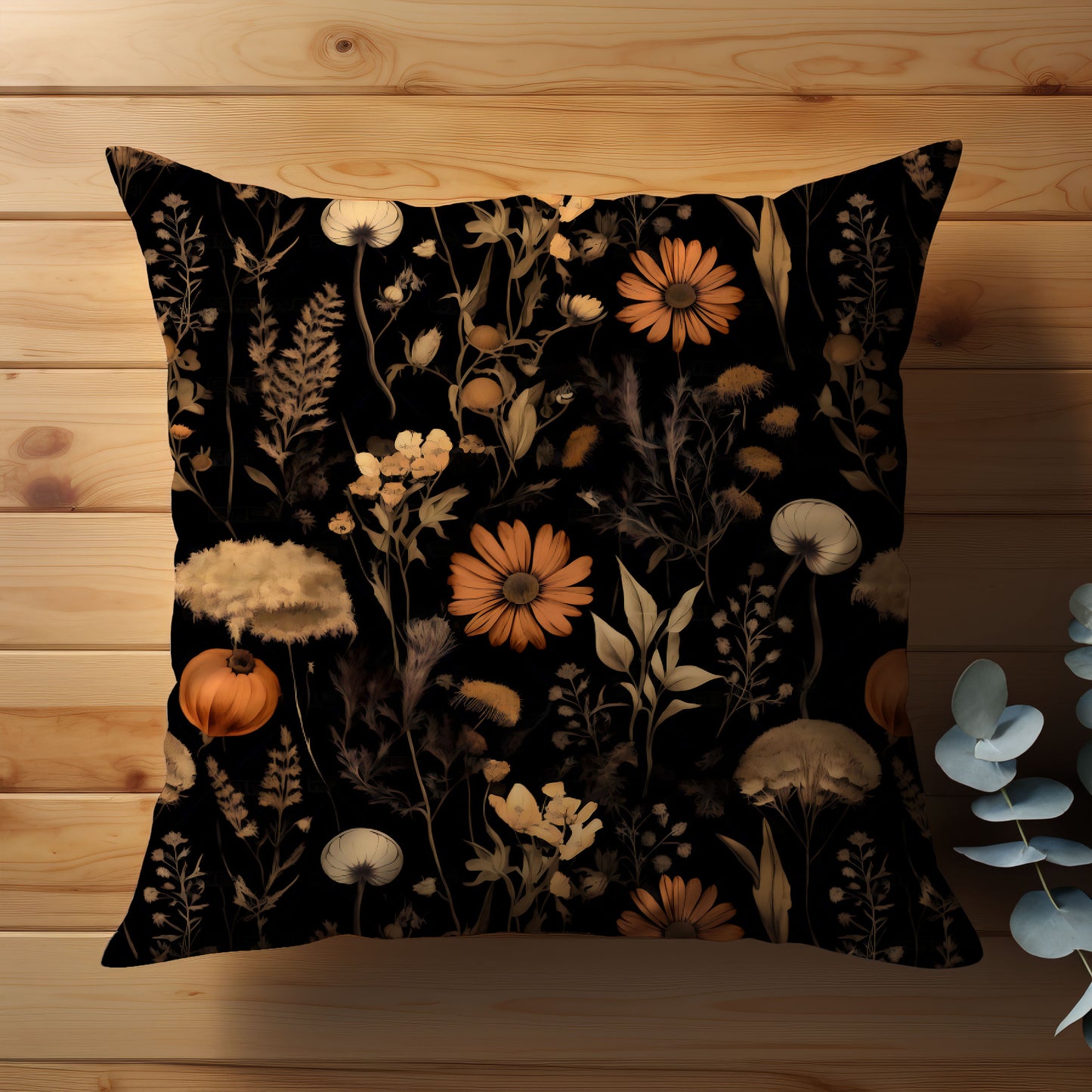 Dark Botanical Throw Pillow