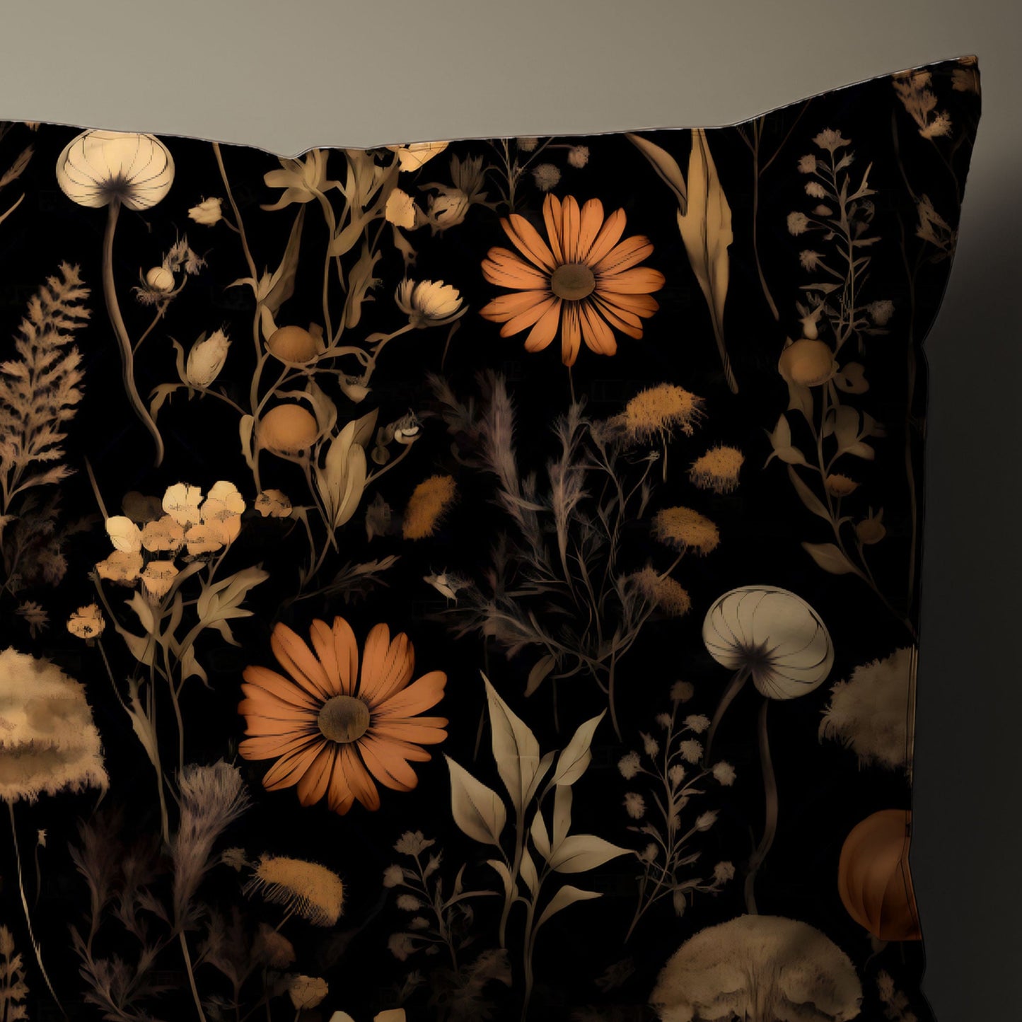 Dark Botanical Throw Pillow