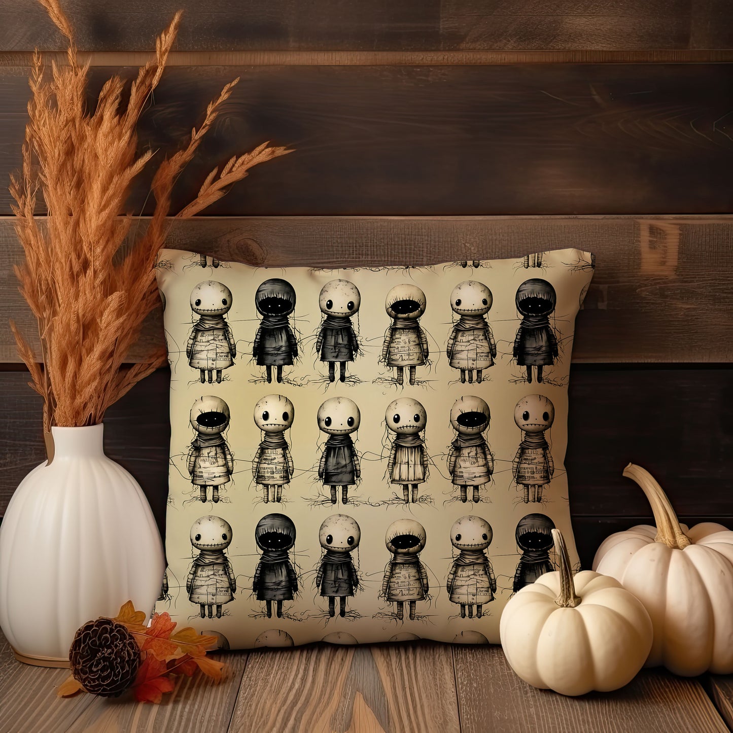 Creepy Doll Throw Pillow