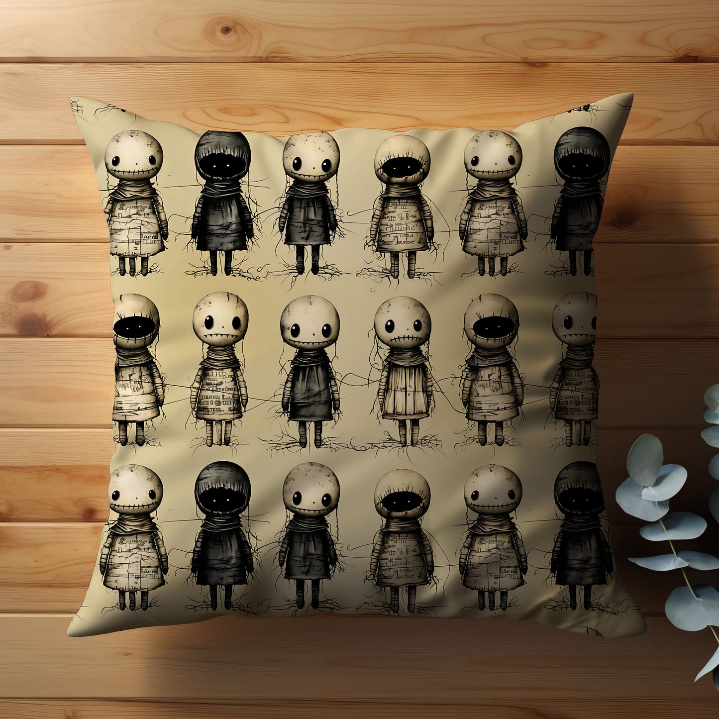 Creepy Doll Throw Pillow