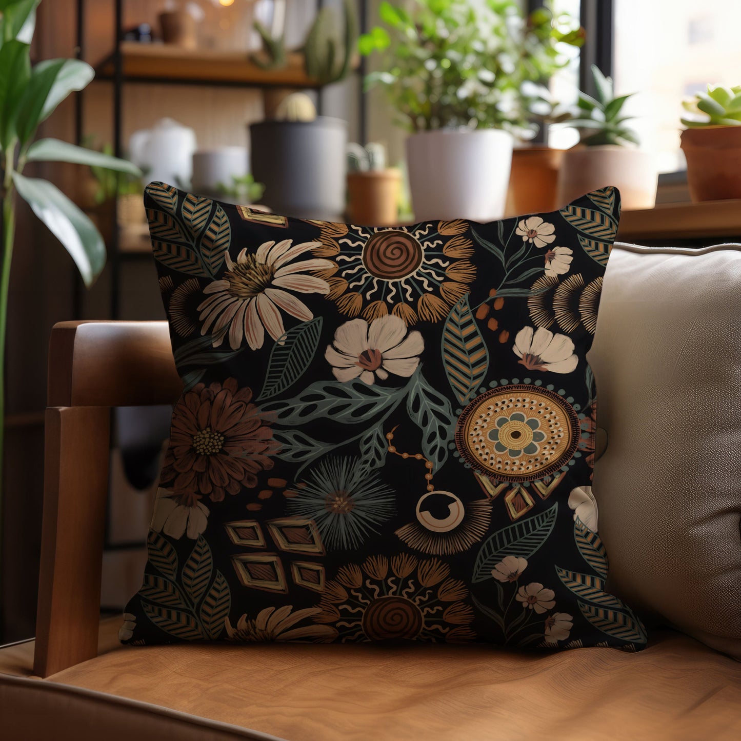 Dark Floral Throw Pillow