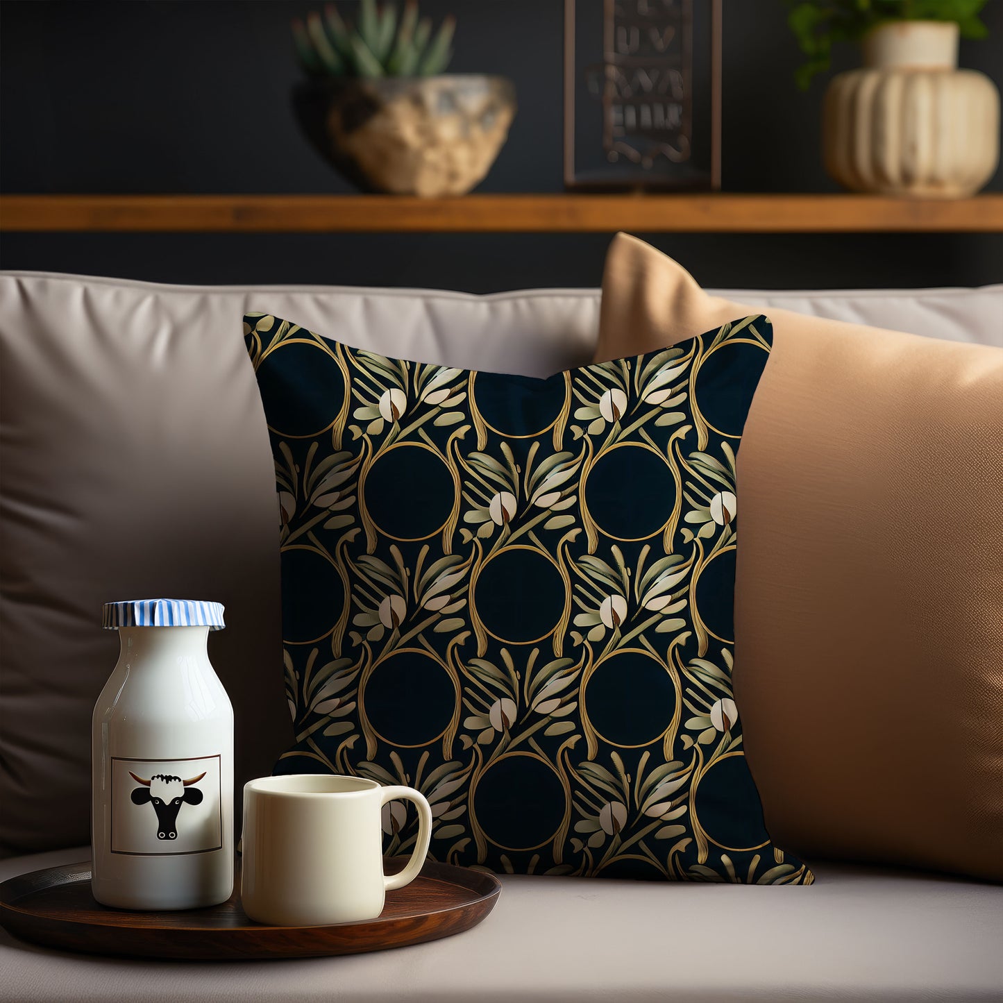 Art Nouveau Floral Throw Pillow