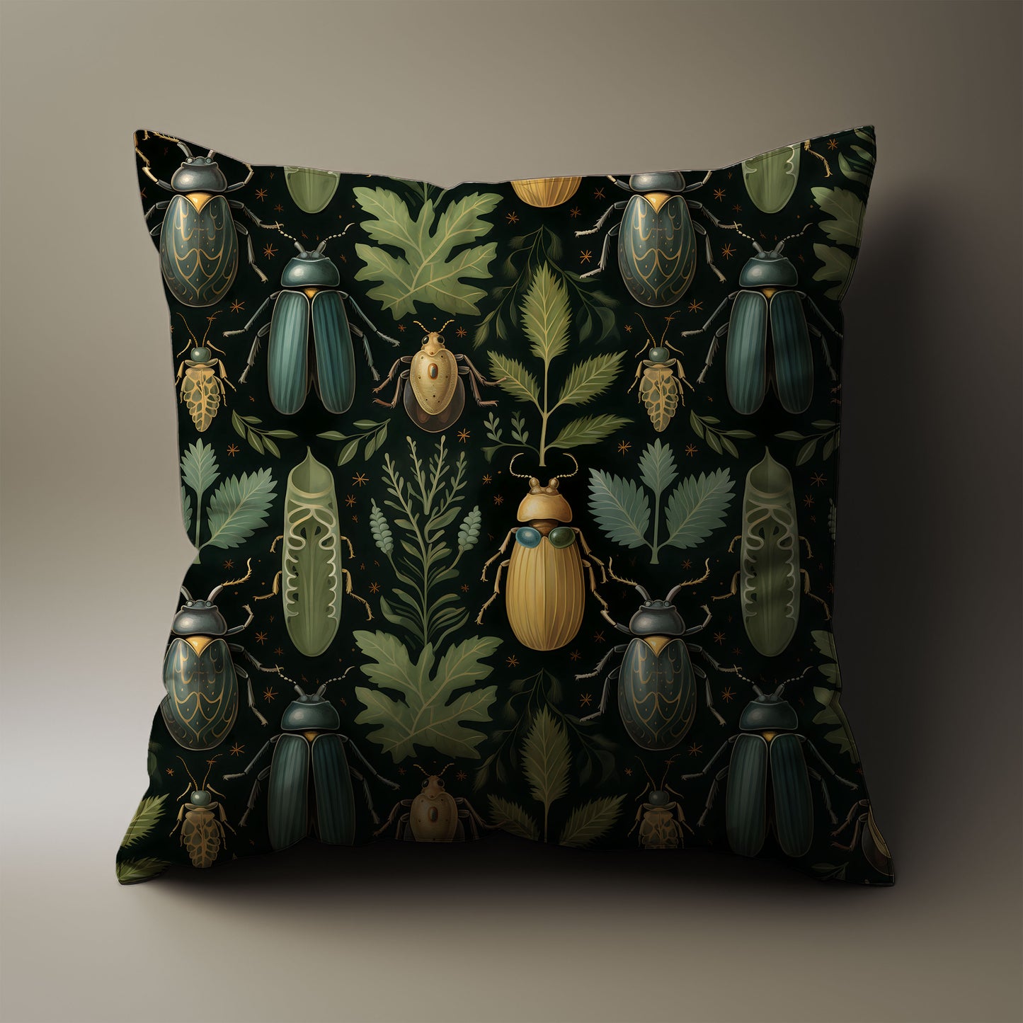 Beetle and Leaf Throw Pillow