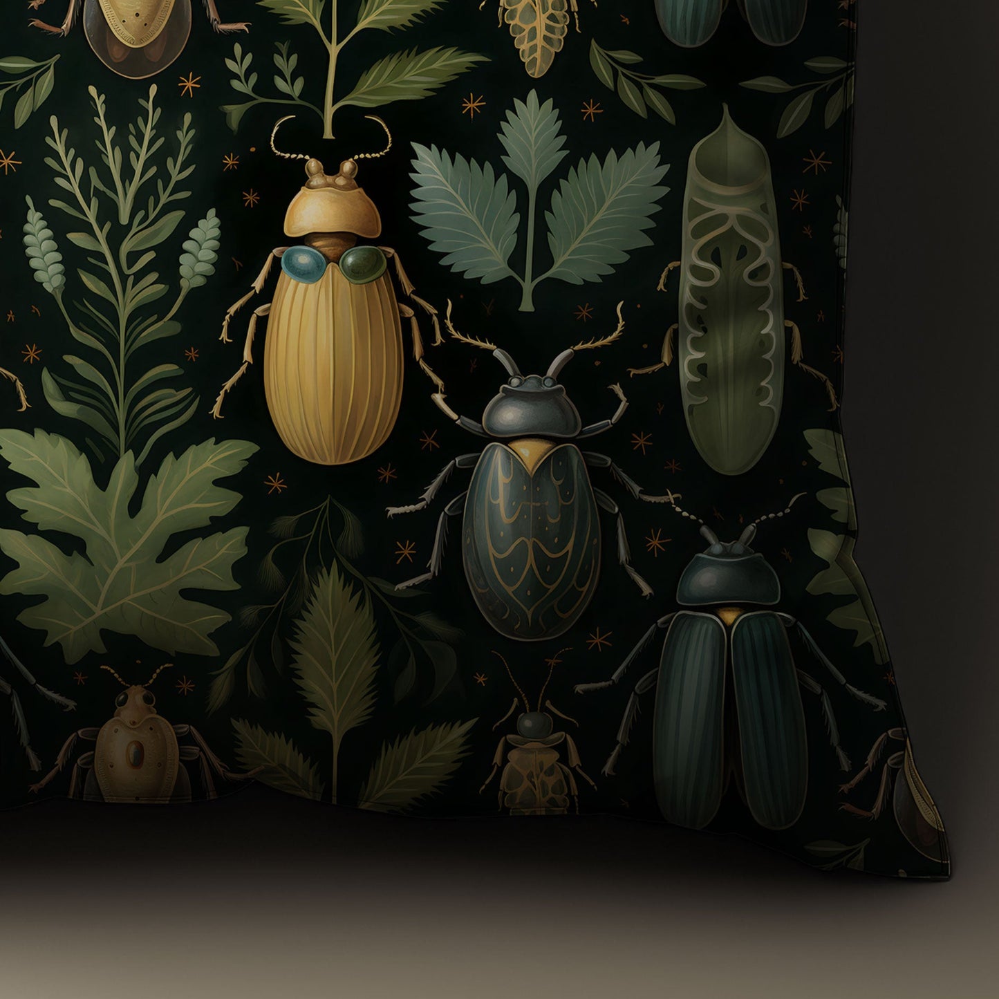 Beetle and Leaf Throw Pillow