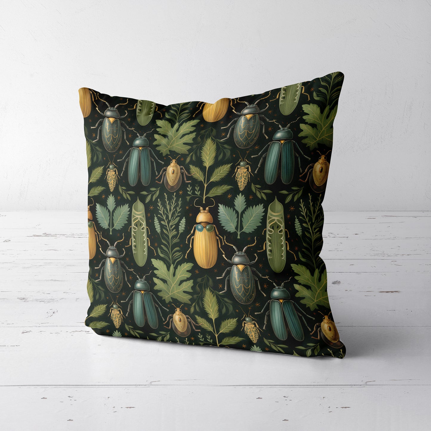 Beetle and Leaf Throw Pillow