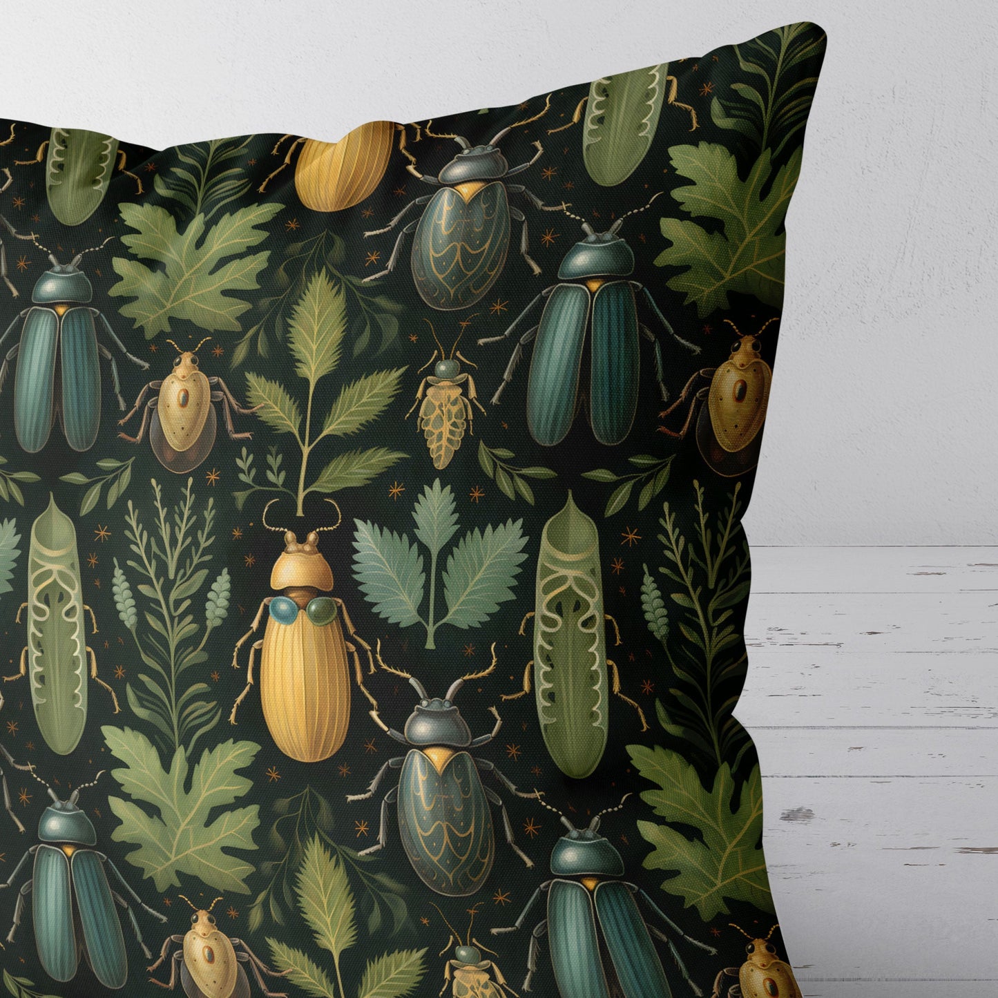 Beetle and Leaf Throw Pillow