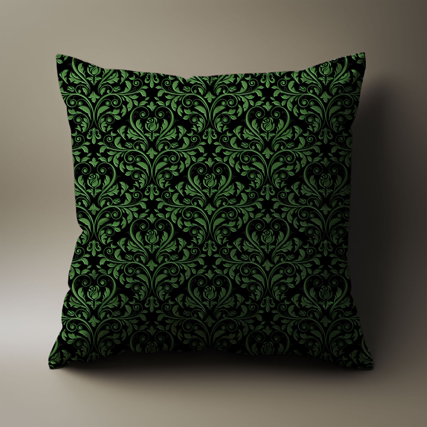 Green and Black Damask Throw Pillow