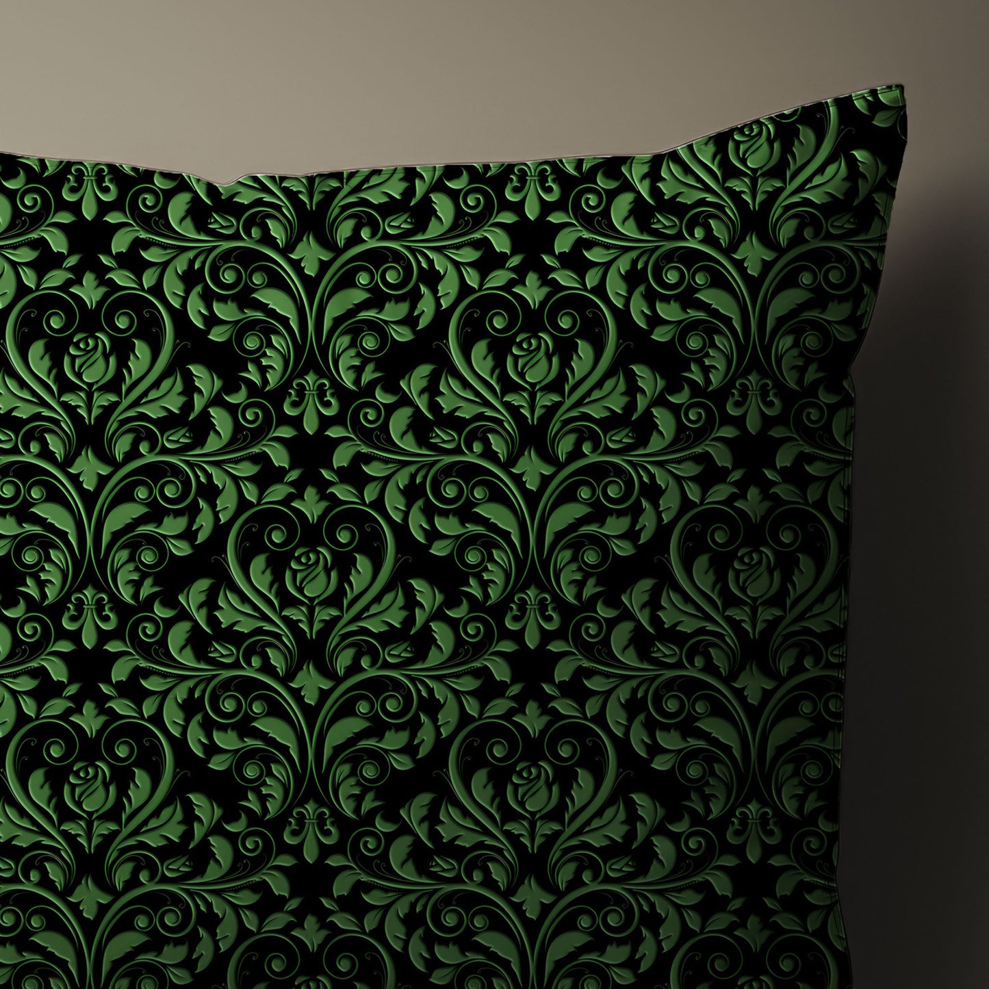 Green and Black Damask Throw Pillow