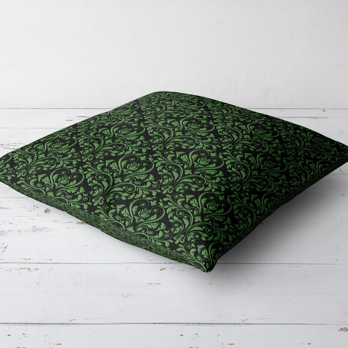 Green and Black Damask Throw Pillow