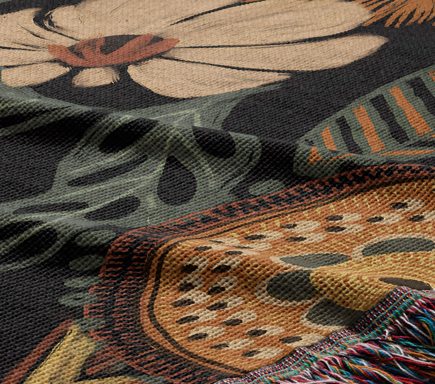 Dark Floral Woven Throw Blanket