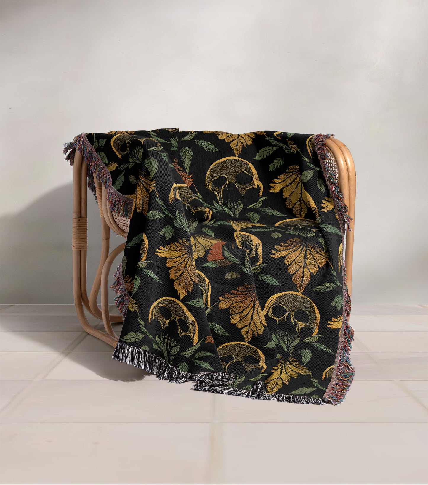 Skull and Leaf Woven Throw Blanket