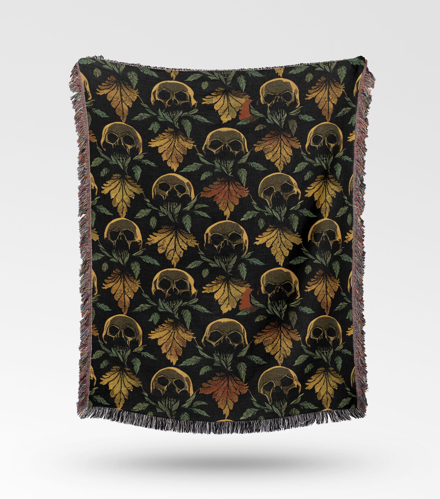 Skull and Leaf Woven Throw Blanket