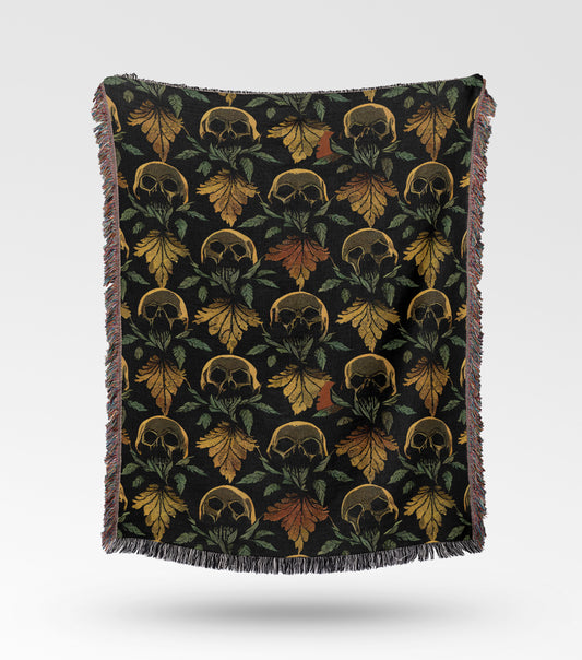 Skull and Leaf Woven Throw Blanket