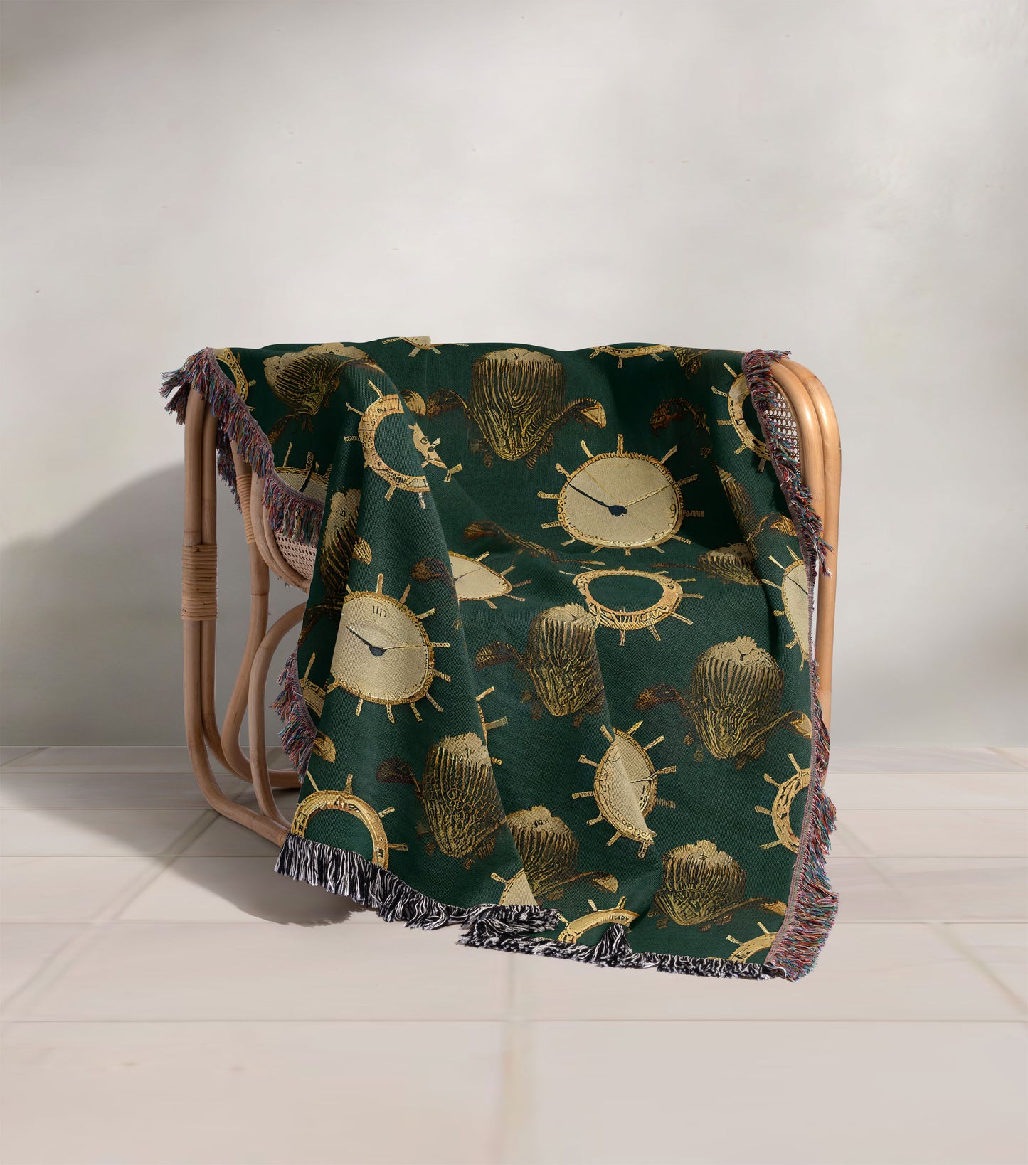 Clock and Ship Wheel Woven Throw Blanket