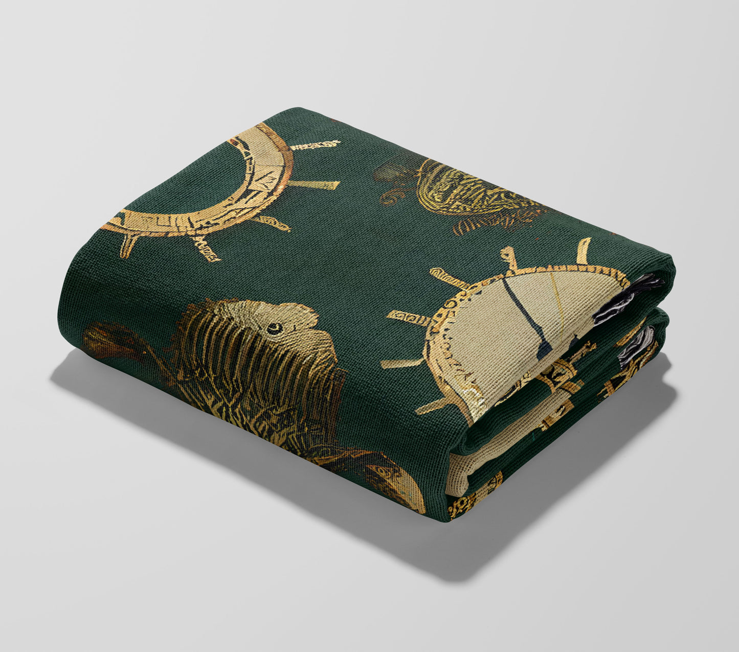 Clock and Ship Wheel Woven Throw Blanket