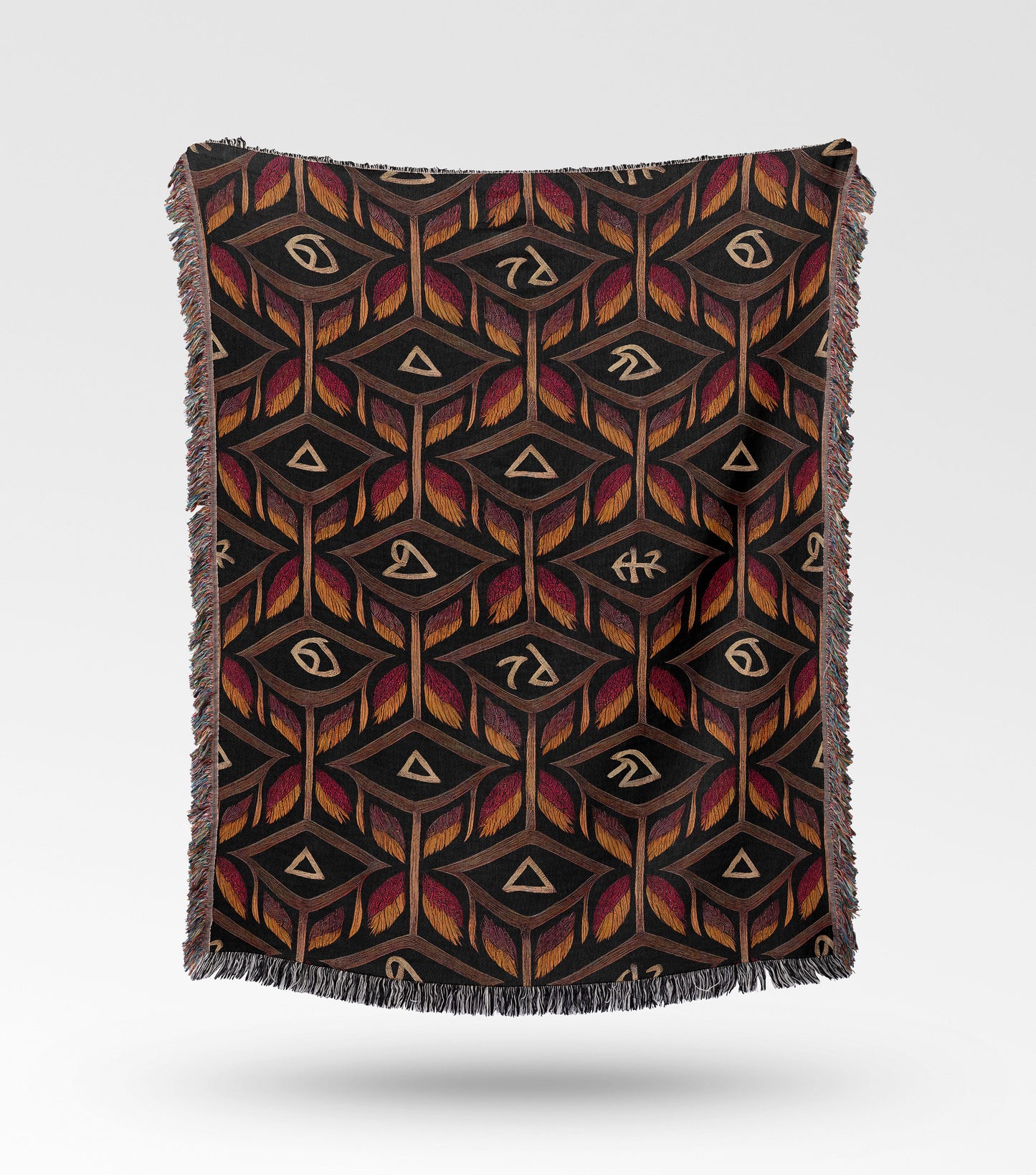 Dark Feather and Symbol Woven Throw Blanket