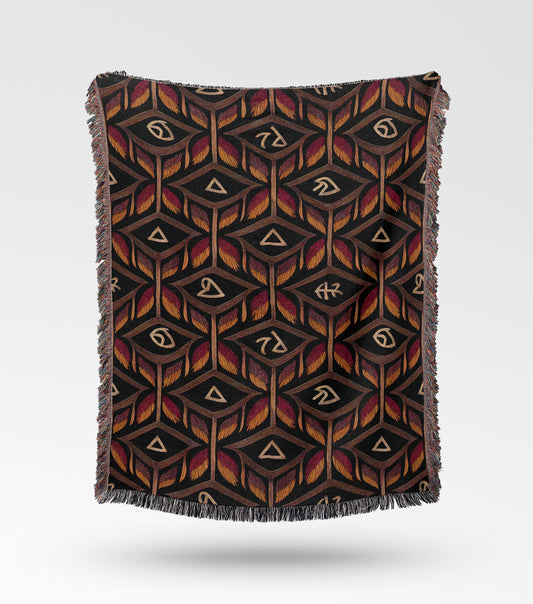 Dark Feather and Symbol Woven Throw Blanket