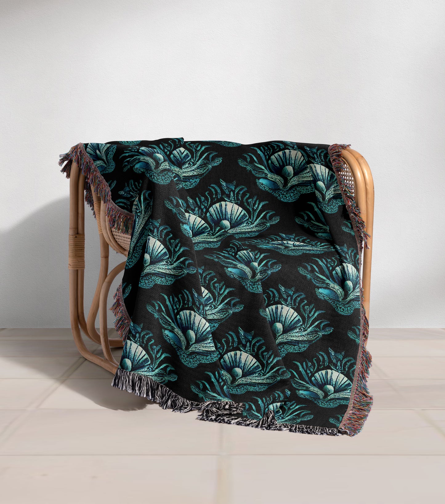 Blue Shell Abstract Woven Throw Blanket