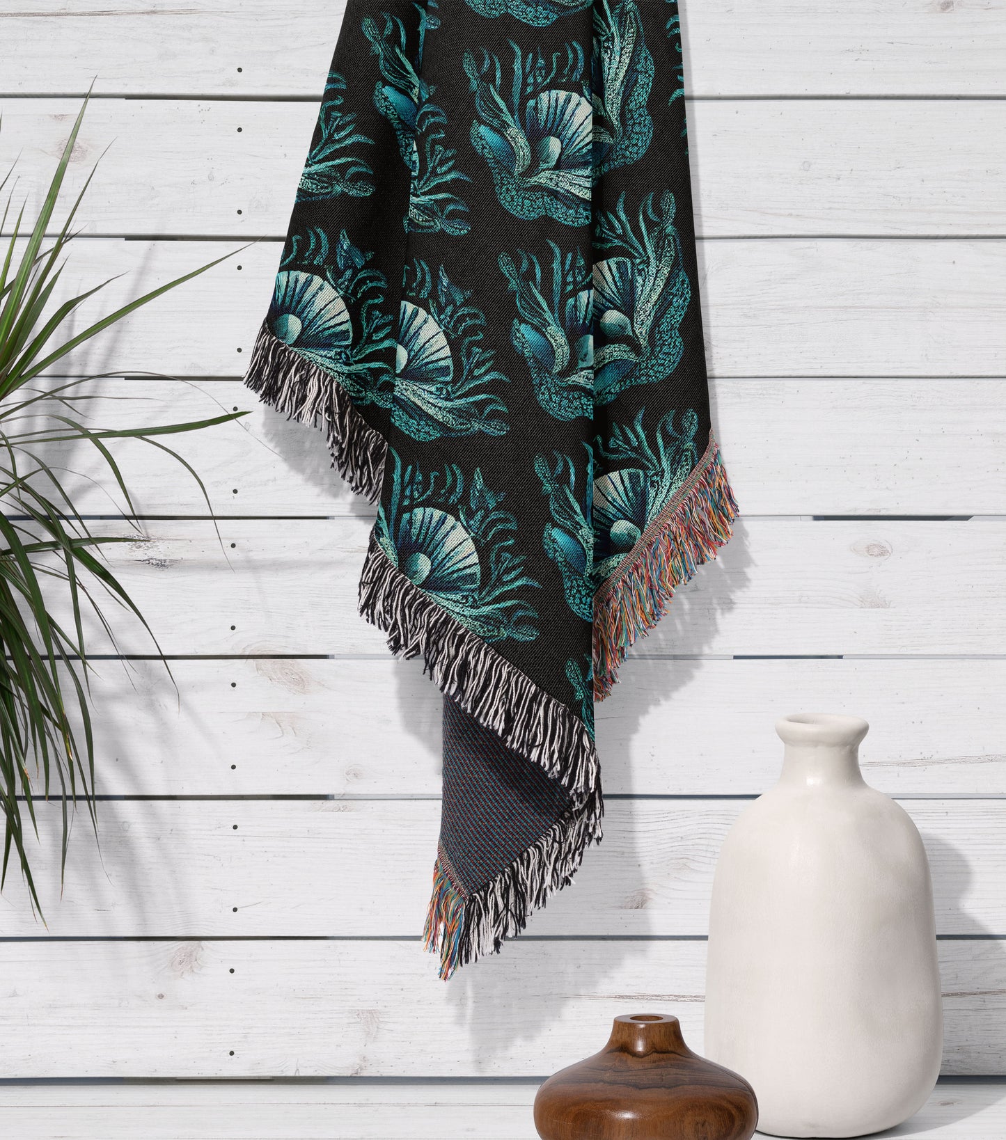 Blue Shell Abstract Woven Throw Blanket