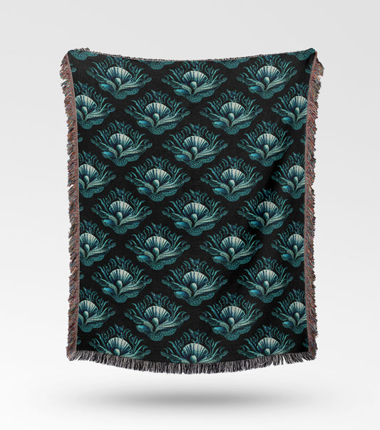 Blue Shell Abstract Woven Throw Blanket