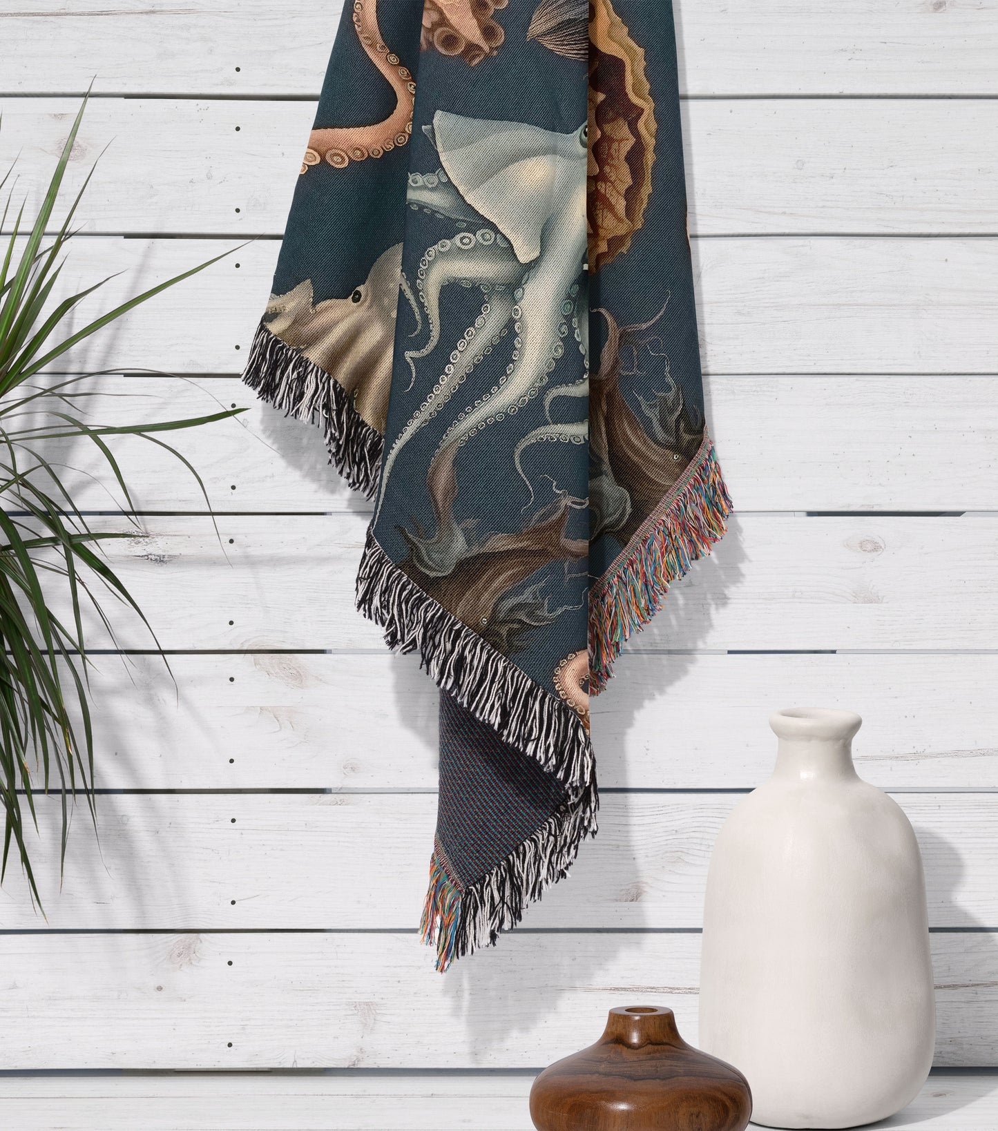 Octopus Ocean Scene Woven Throw Blanket