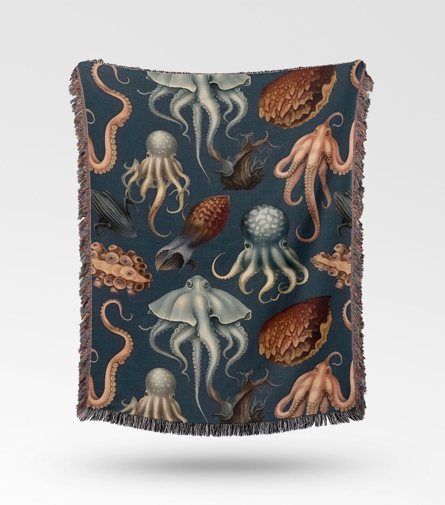 Octopus Ocean Scene Woven Throw Blanket