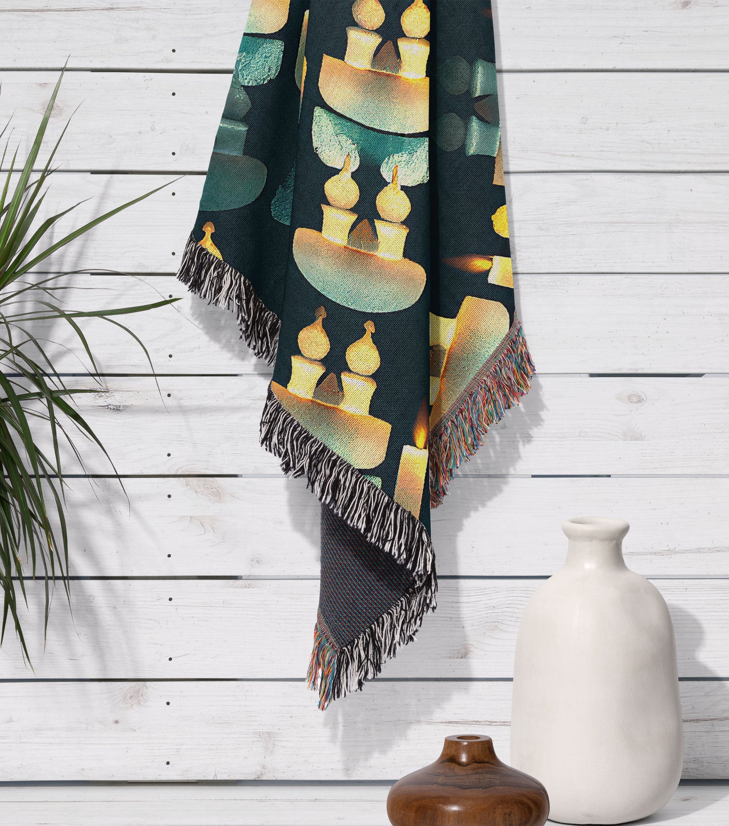 Candle and Flame Woven Throw Blanket