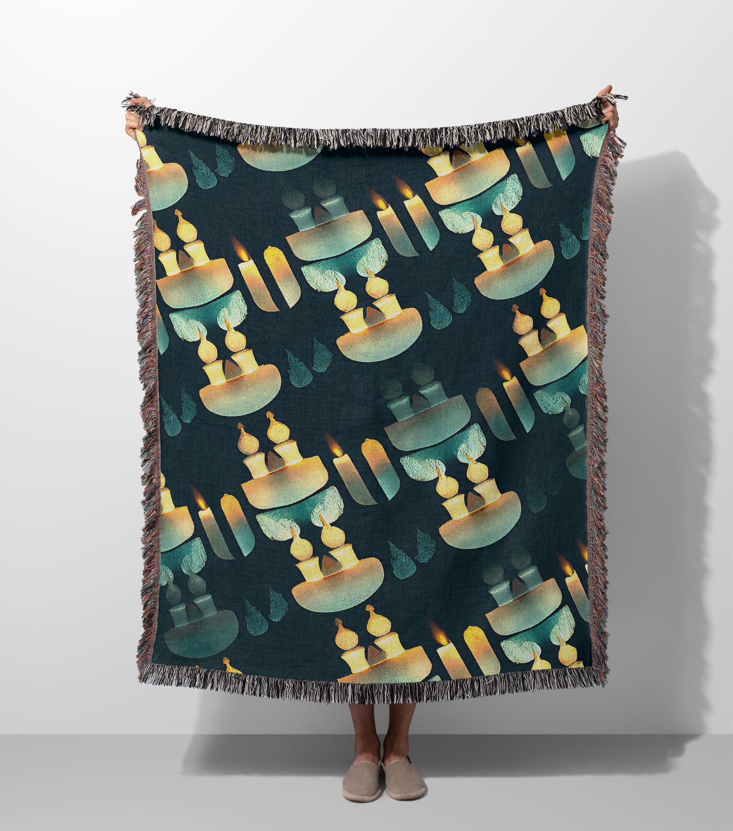 Candle and Flame Woven Throw Blanket