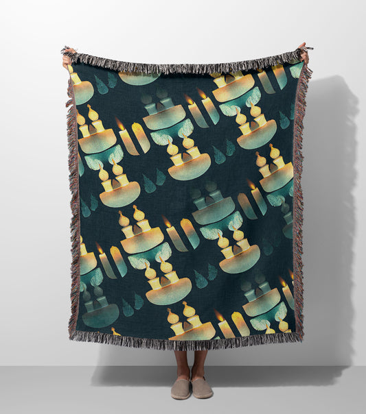 Candle and Flame Woven Throw Blanket