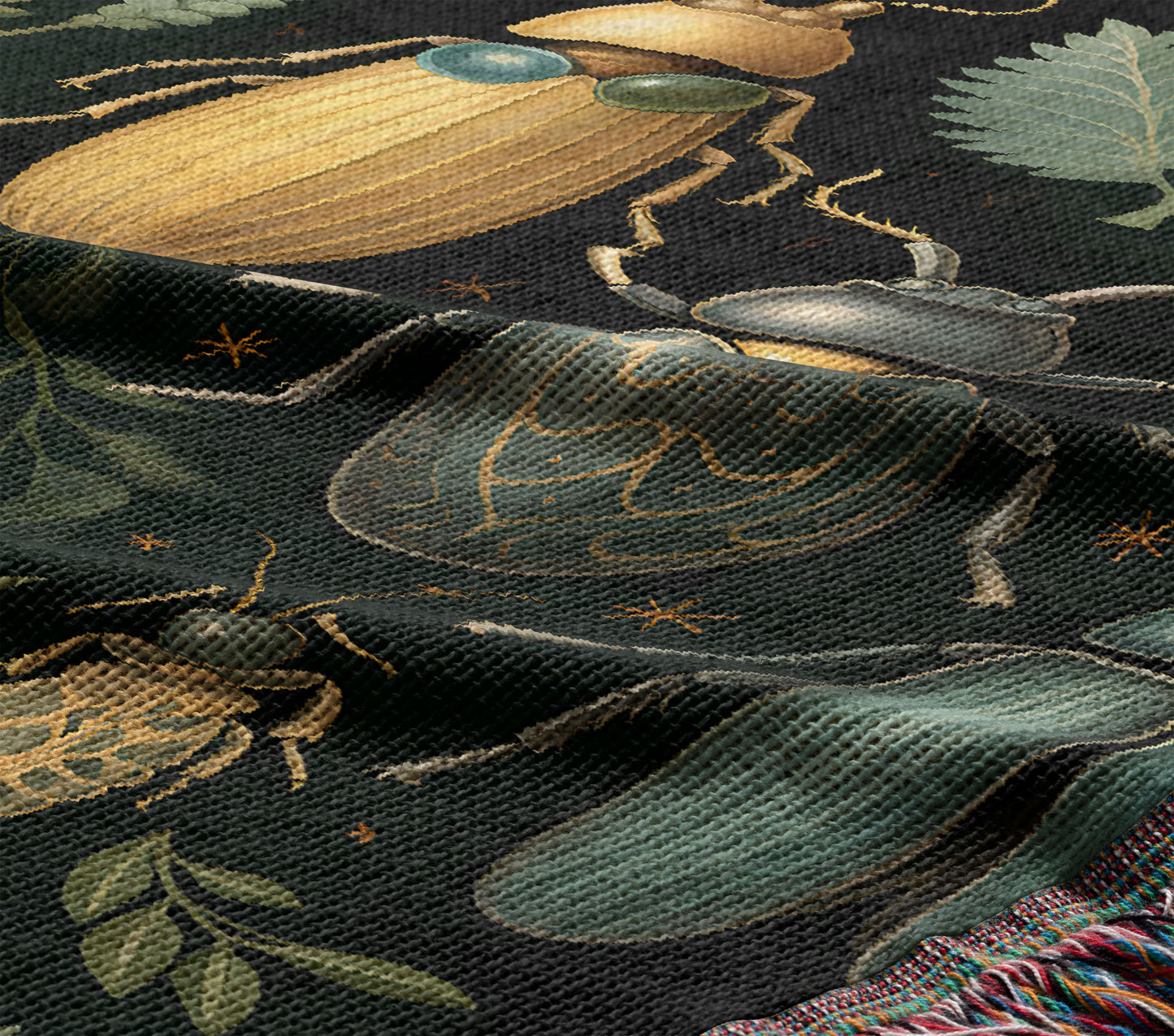Beetle and Leaf Woven Throw Blanket