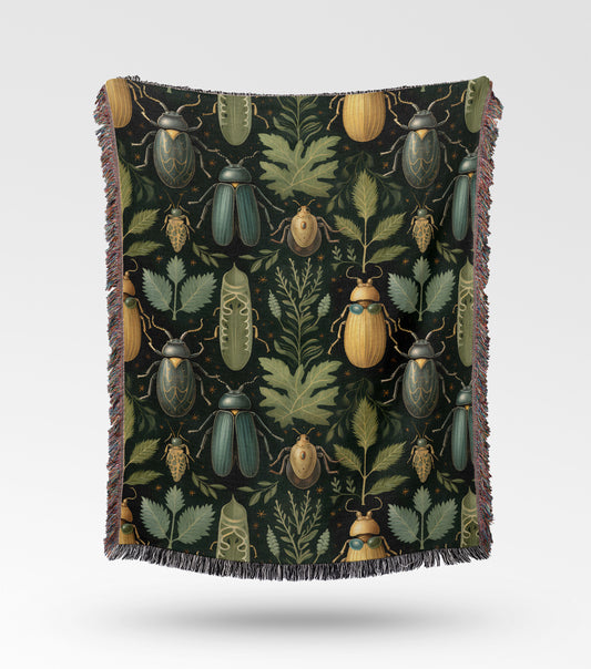 Beetle and Leaf Woven Throw Blanket