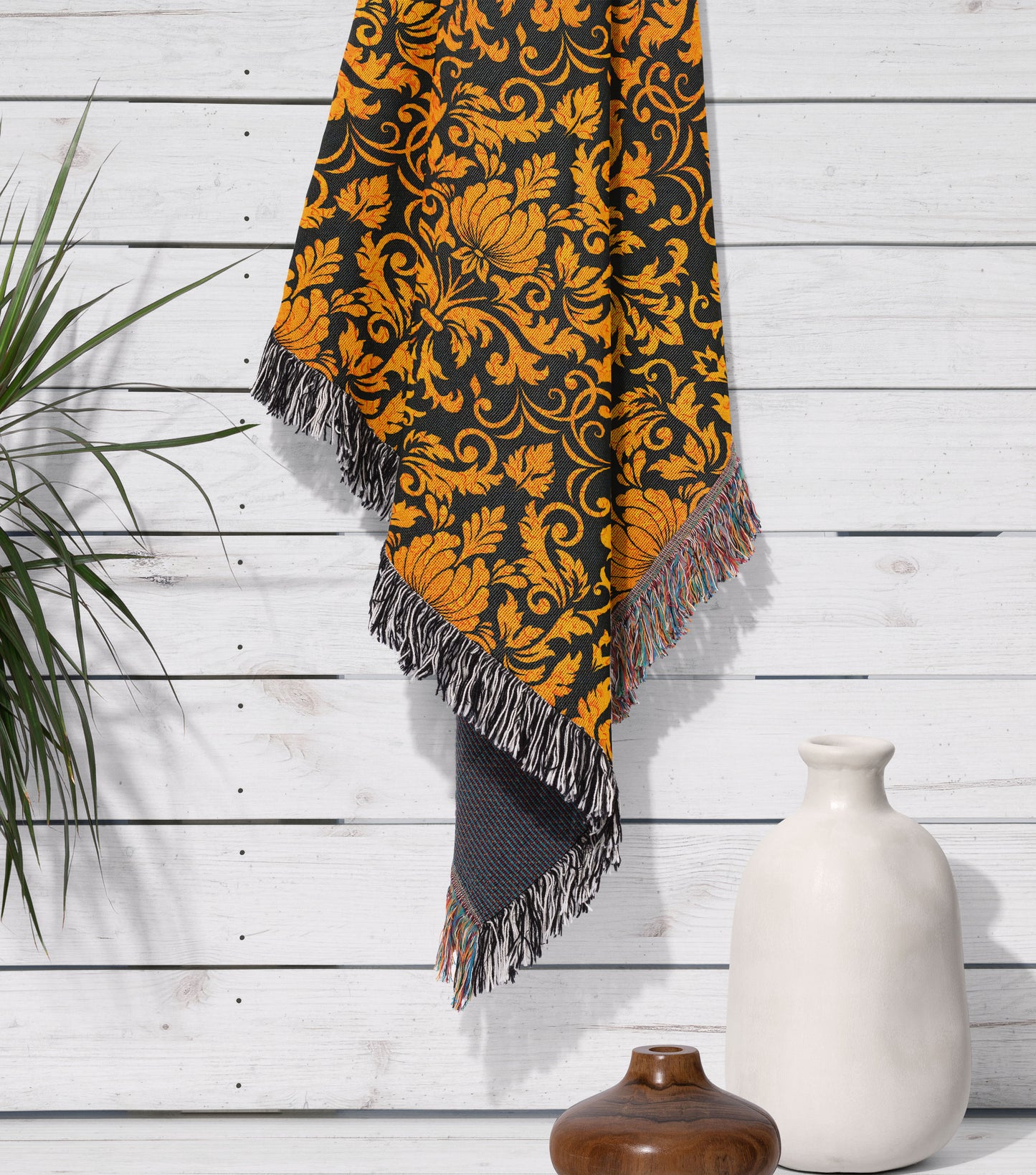 Amber Damask Woven Throw Blanket