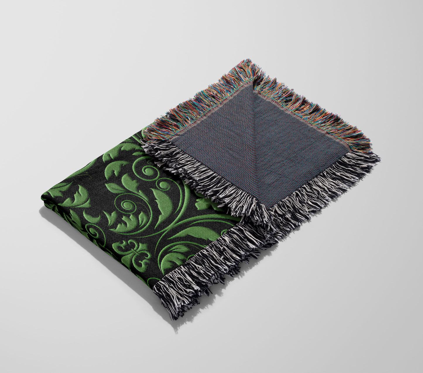 Green and Black Damask Woven Throw Blanket