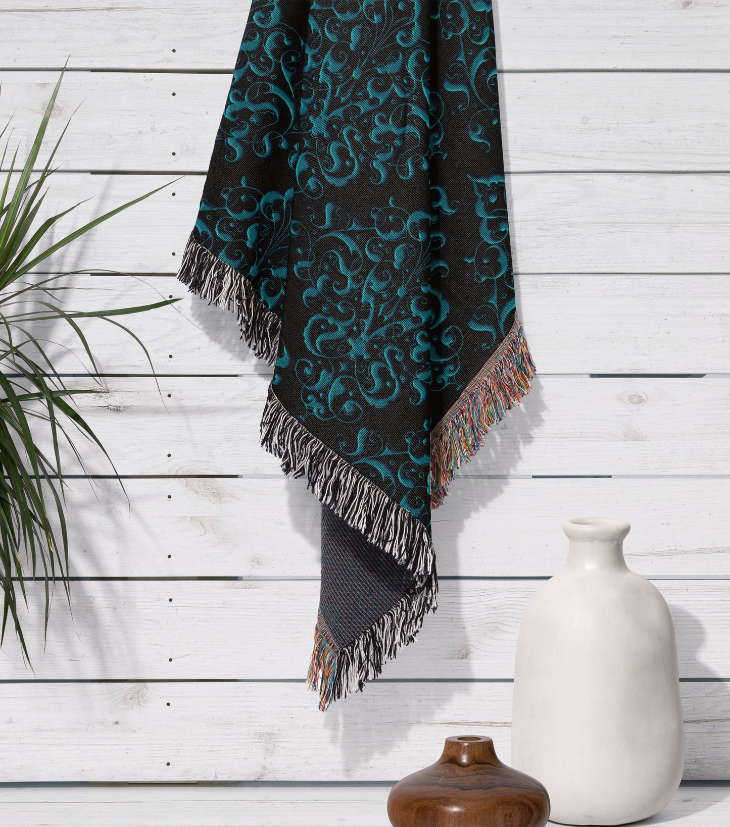 Blue Damask Woven Throw Blanket