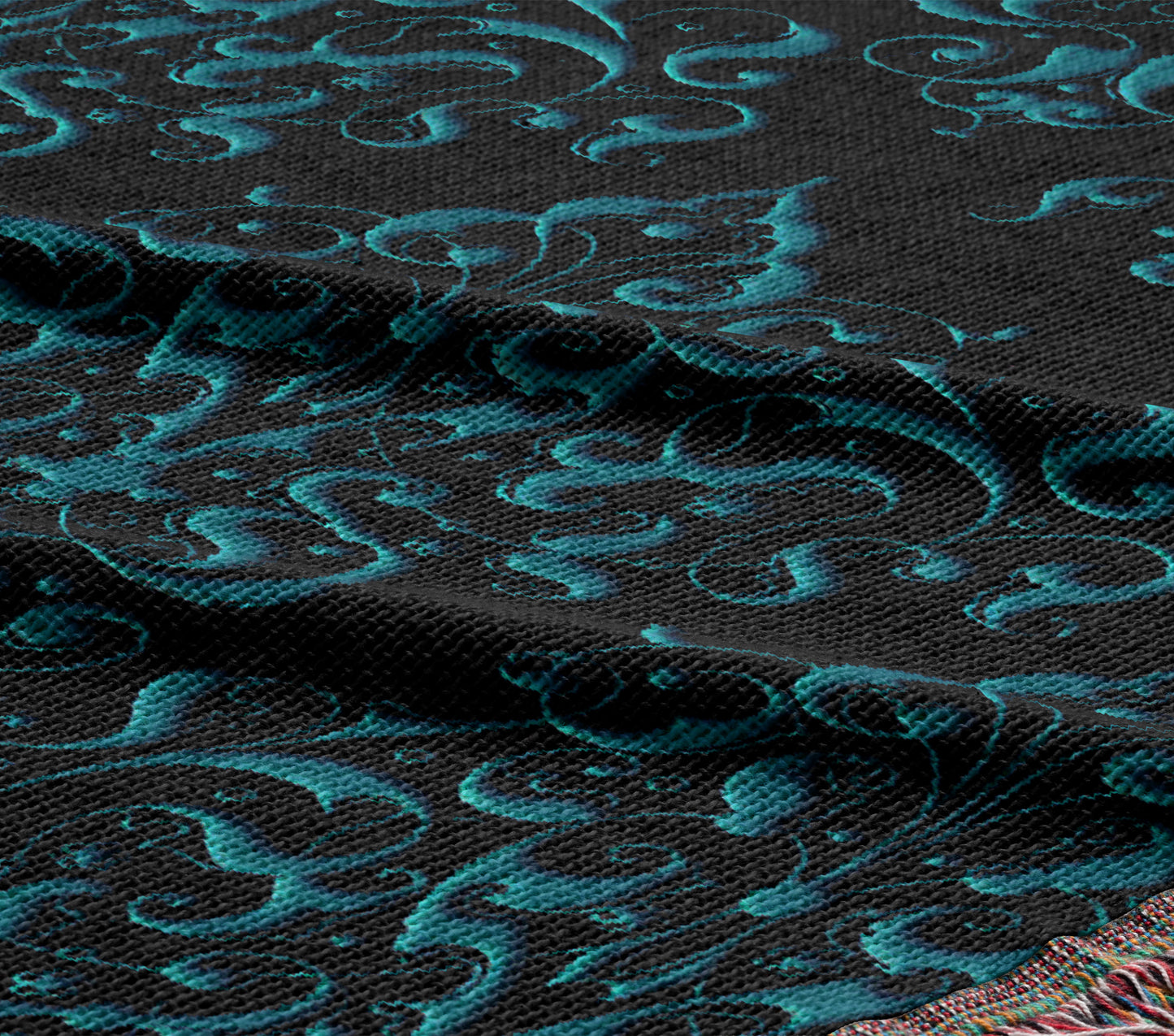 Blue Damask Woven Throw Blanket